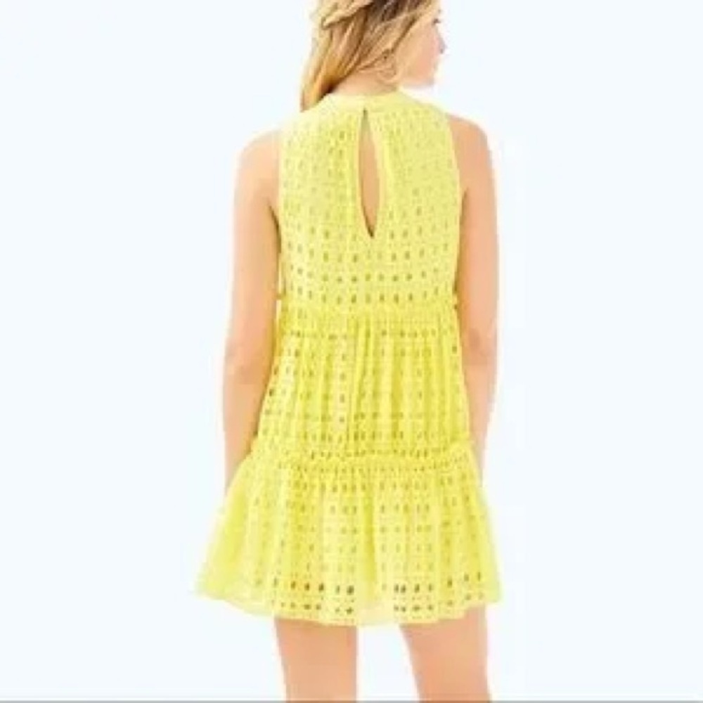 Lilly Pulitzer Indira Eyelet Swing Dress in Lemon- Small - Picture 4 of 10
